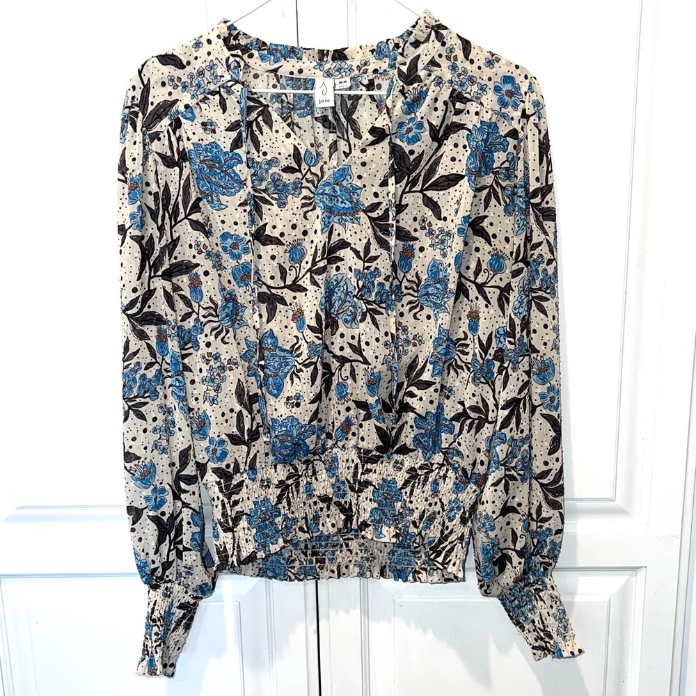 Anthro Joie Floral Blouse M Smocked Waist Boho - Picture 4 of 9